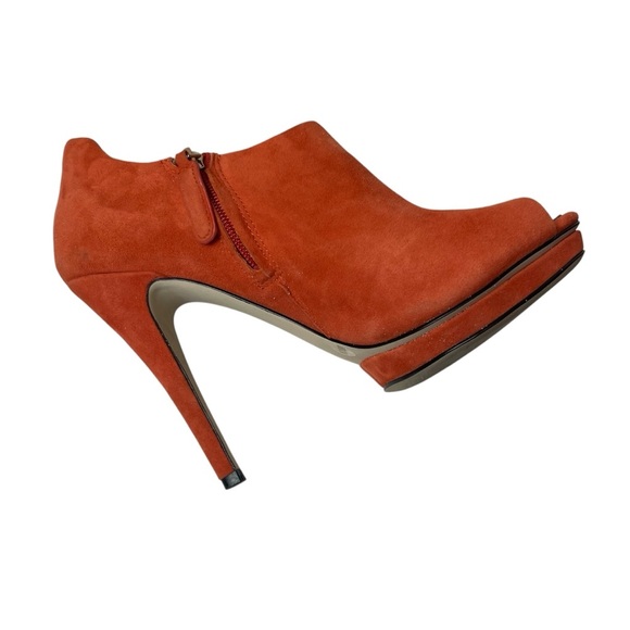 BCBGMaxAzria Red/Orange‎ High-Heeled Peep-Toe Booties - Picture 2 of 10